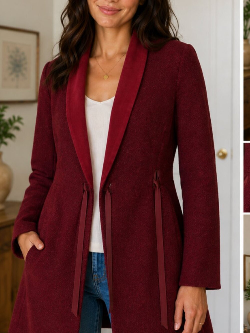 Vintage Sisley Italy Pink Wool Mohair Wrap Coat Velvet Shawl Collar Medium40